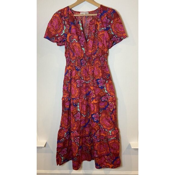 Baltic Born Palmer Tiered Maxi Dress Red Orange Pink Blue Floral S - Picture 2 of 6